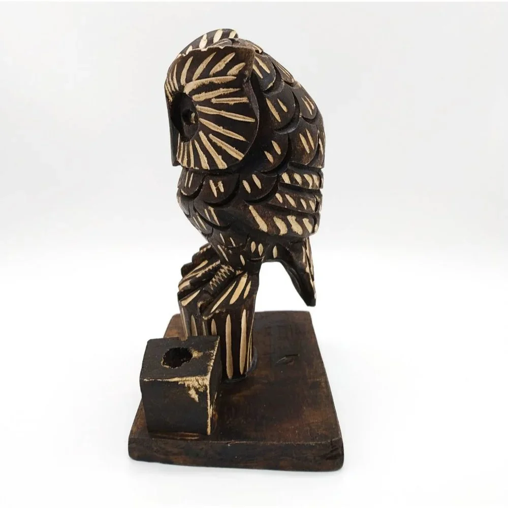 Wood OWL Pencil Pen Holder Desk Décor
